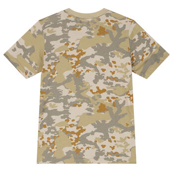 Boys Beige Trefoil Logo Camouflaged T-Shirt